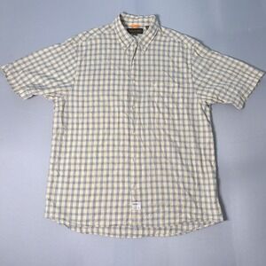 Timberland Mens XL Short Sleeve Plaid Button Down Shirt Cotton Yellow Blue 40461